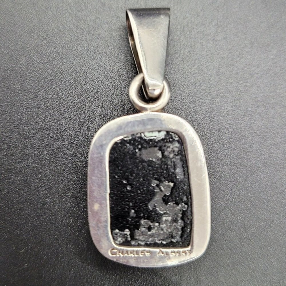 Charles Albert 950 Sterling Silver Pink Dichroic Glass Pendant Rectangular - Picture 3 of 7